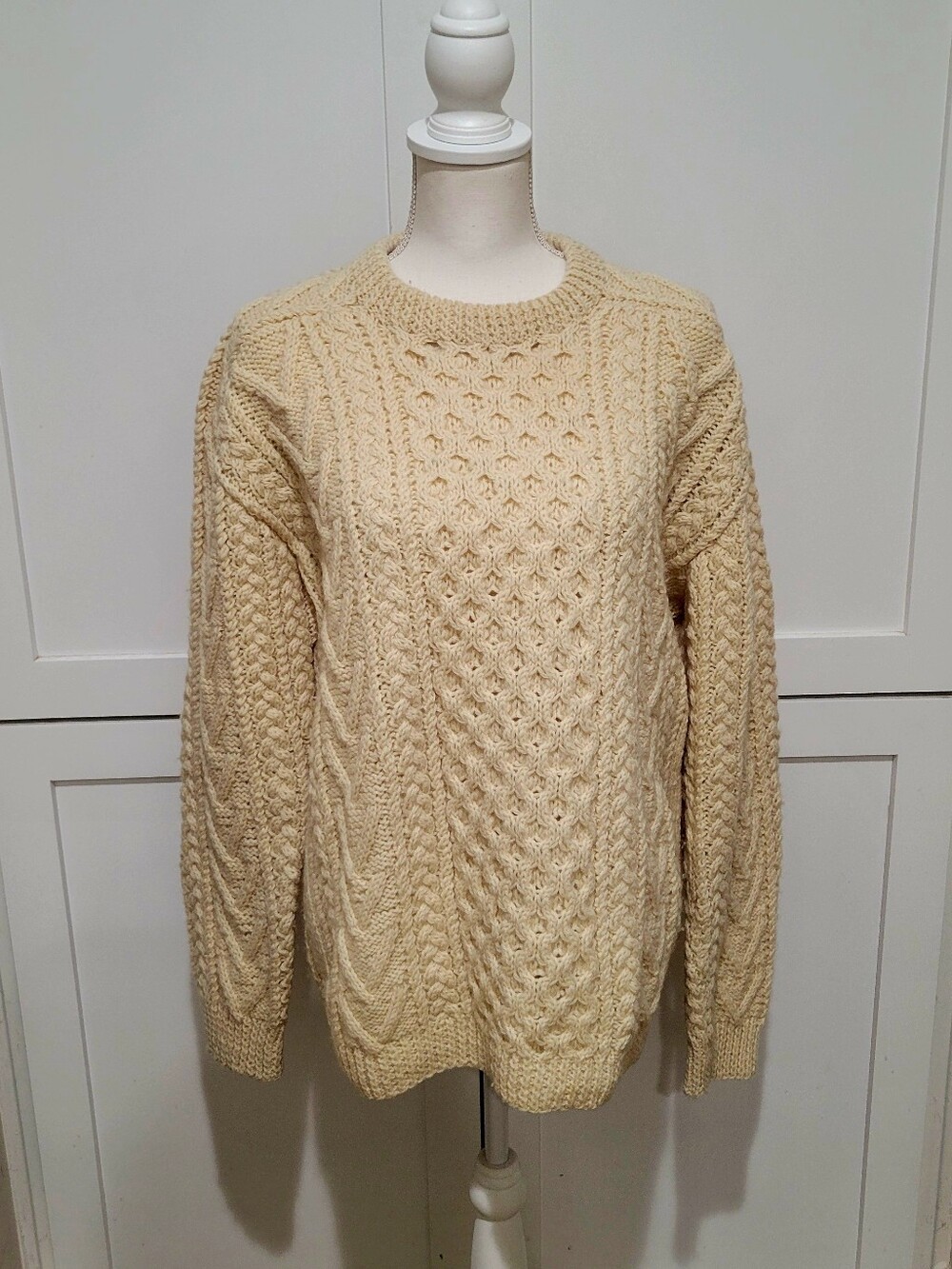 Classic Cream Cable Knit Crewneck Sweater